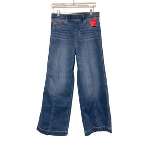 Spanx Seamed Front Wide Leg High Rise Blue Denim Jeans Size Large NWT